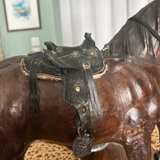 Vintage Leather Wrapped Horse Statue with Western Saddle - Image 4