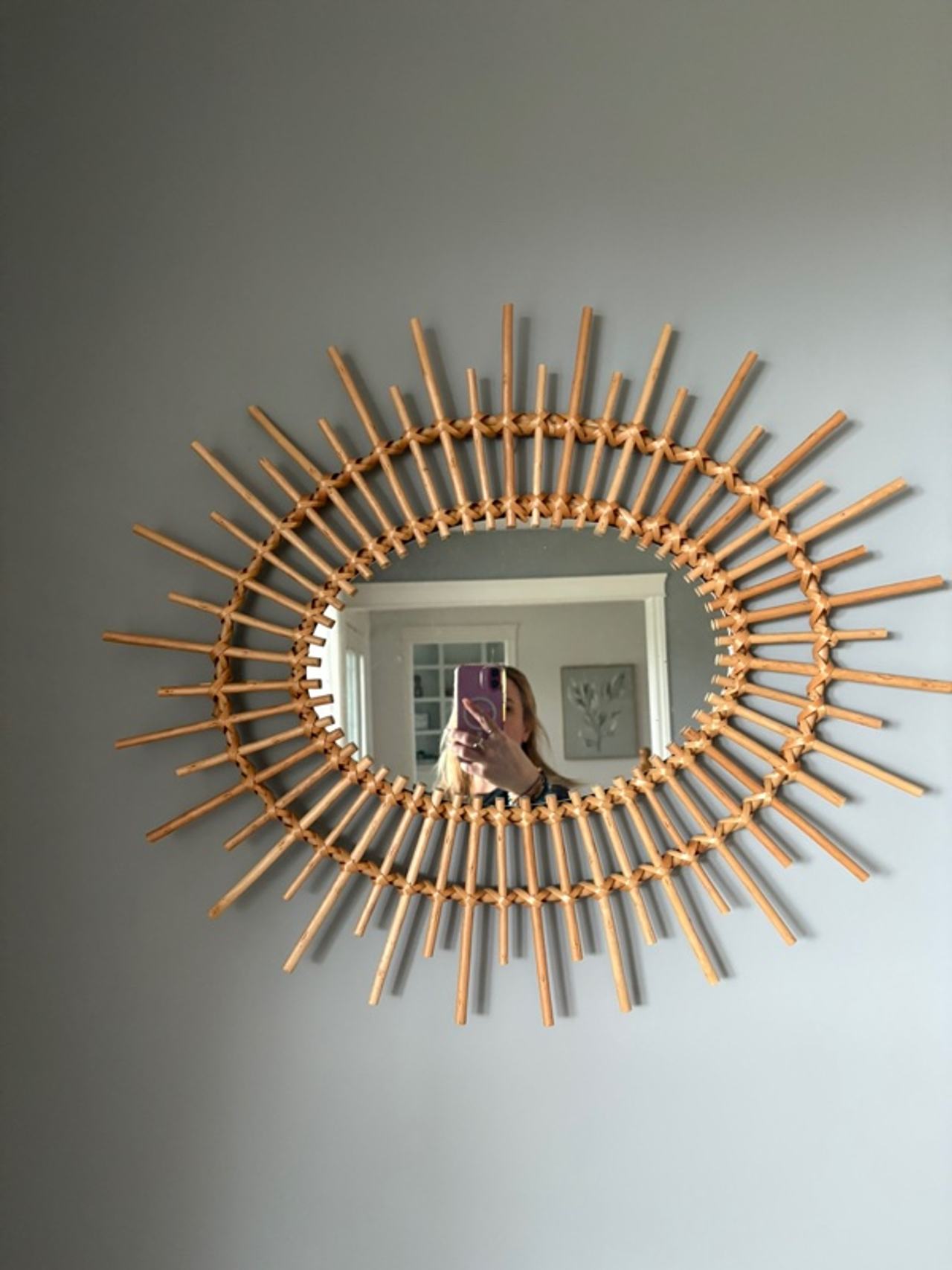 Rattan Sunburst Round Wall Mirror