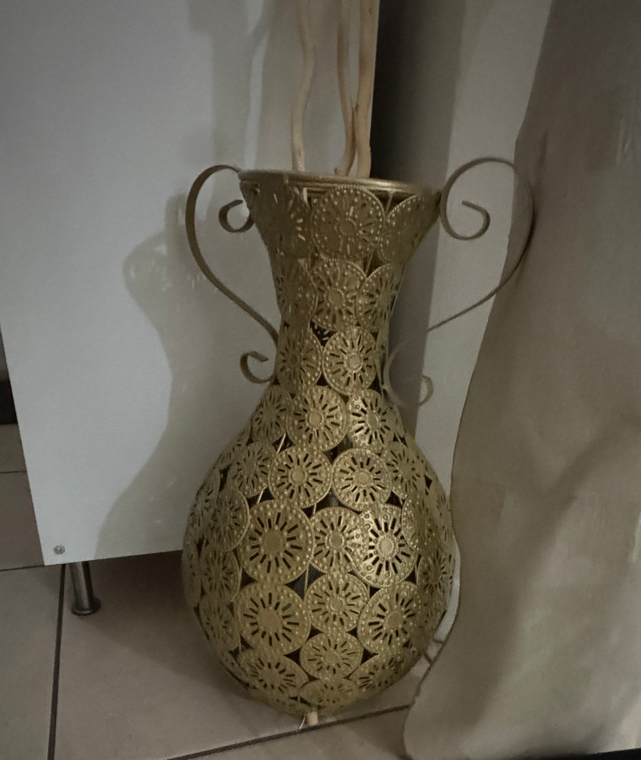 Gold Metal Cut-Out Floor Vase with Handles