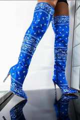 Mata Bad Girl Blue Bandana Thigh-High Boots - Image 3