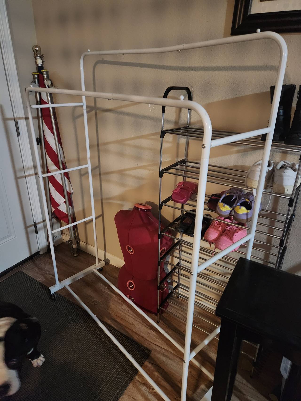 Double Rail Garment Rack with Side Shelves