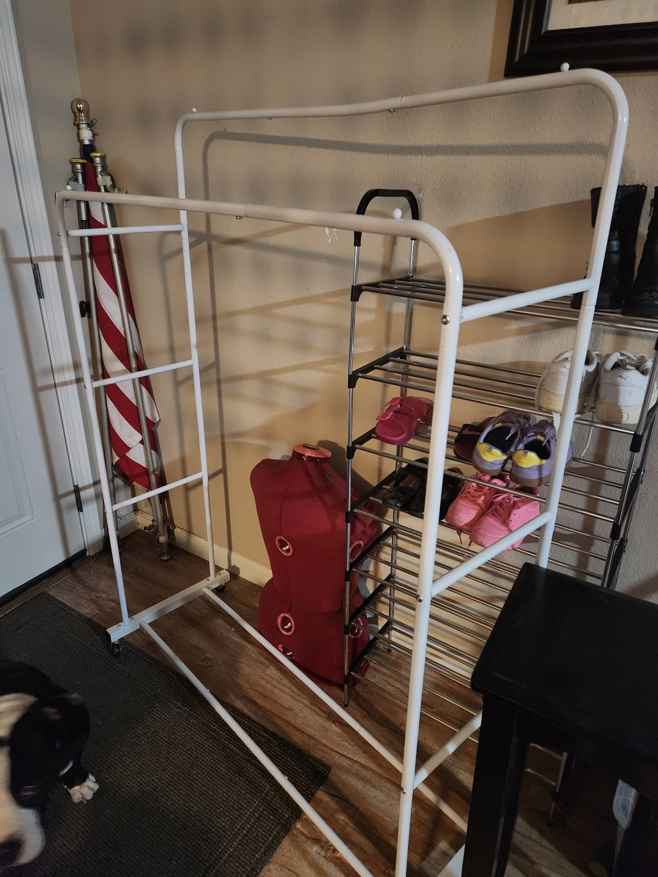 Double Rail Garment Rack with Side Shelves