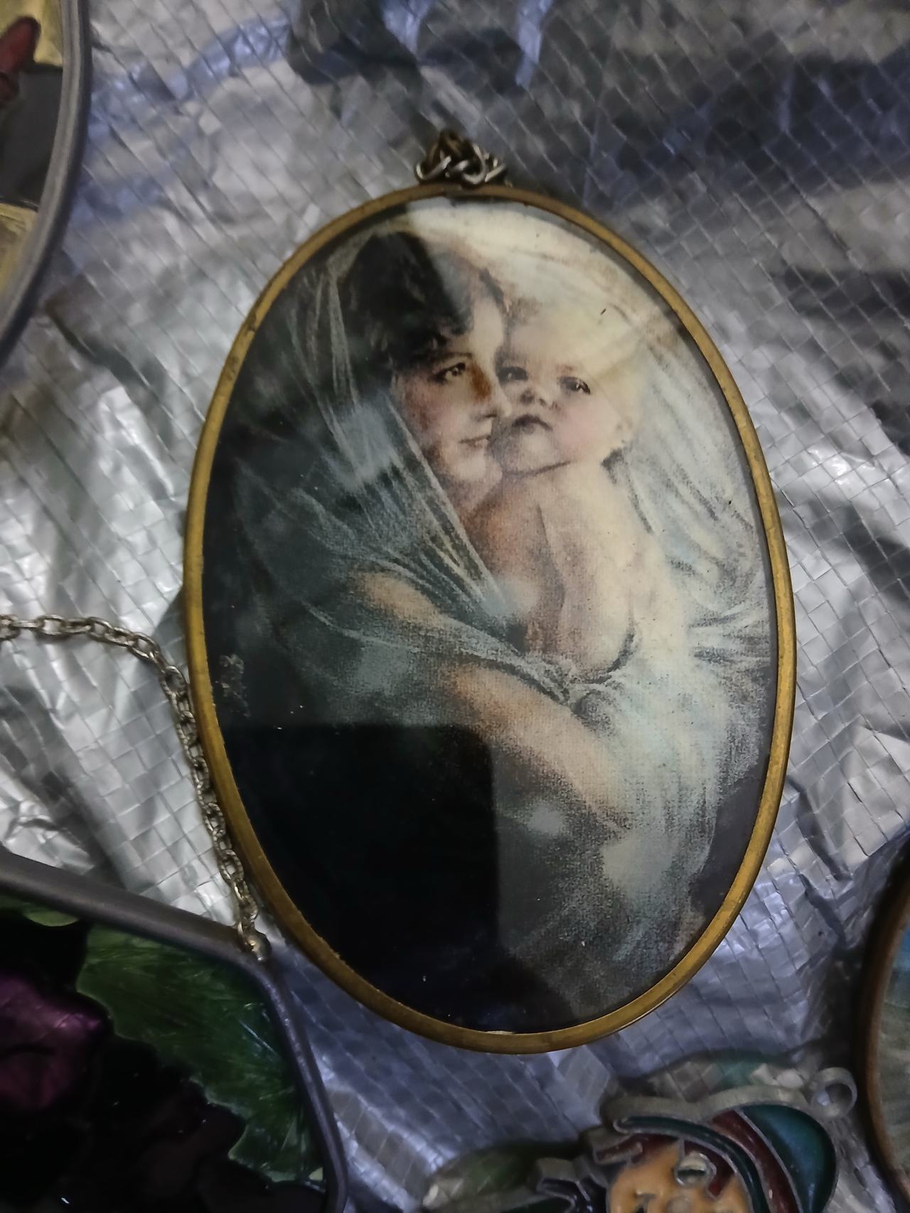 Vintage Oval Mother and Child Framed  suncatcher