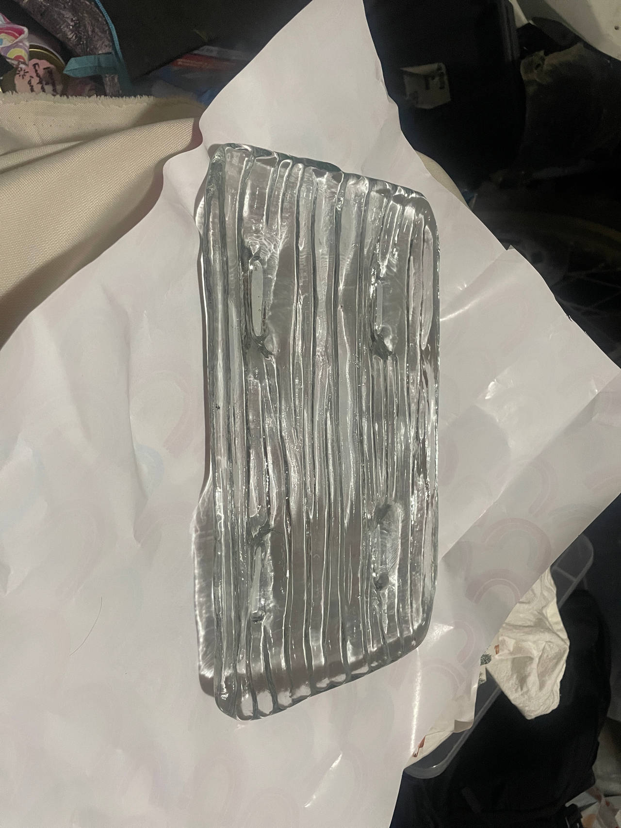 Vintage Glass Ribbed Drawer Pull