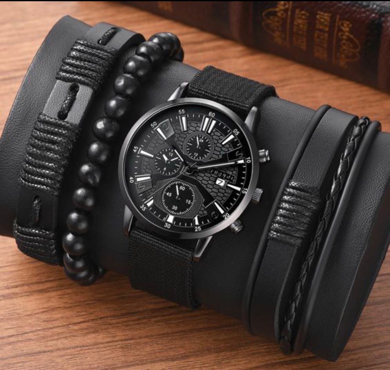 LIGE Men's Black Quartz Watch with Bracelet Set Inv #3044