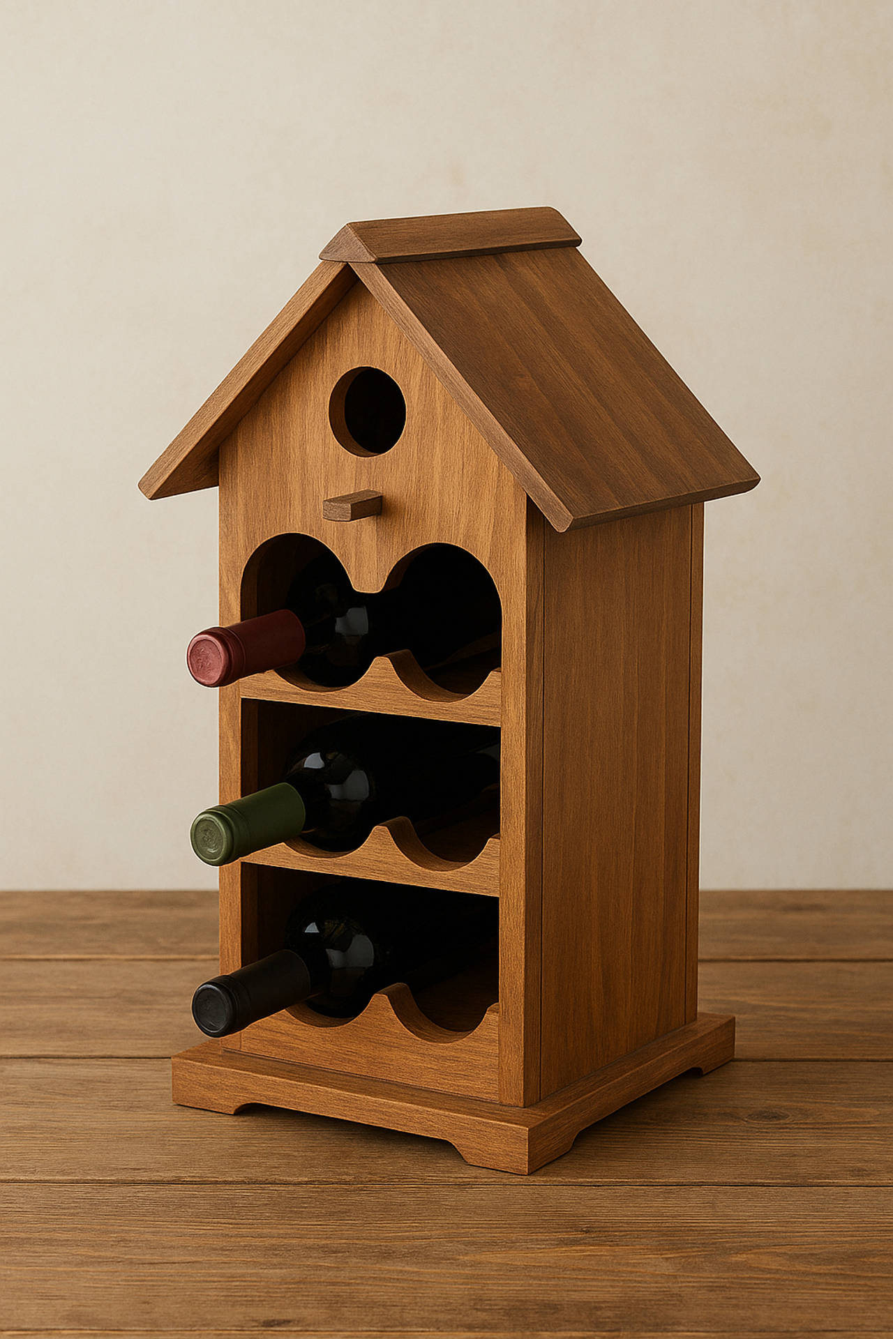Wooden Birdhouse Wine Rack