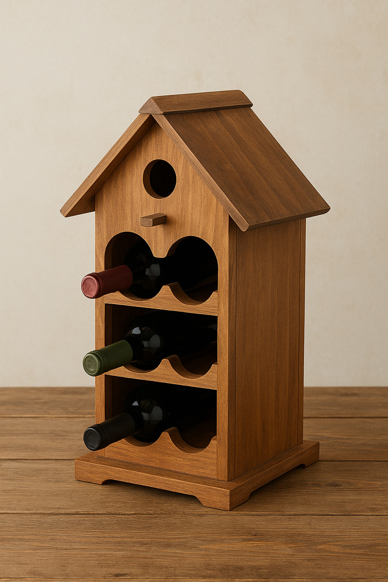 Wooden Birdhouse Wine Rack
