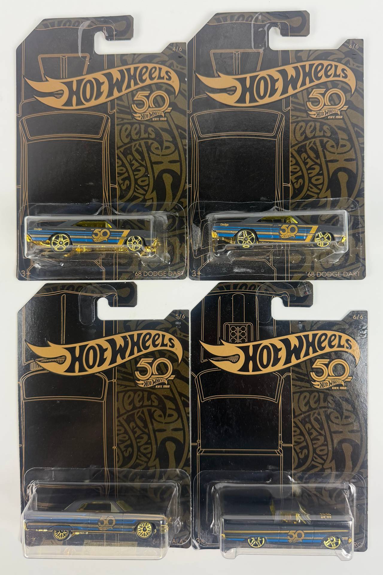 Hot Wheels 50th Anniversary Black Gold Lot (4) Impala Dart Ranchero Sealed