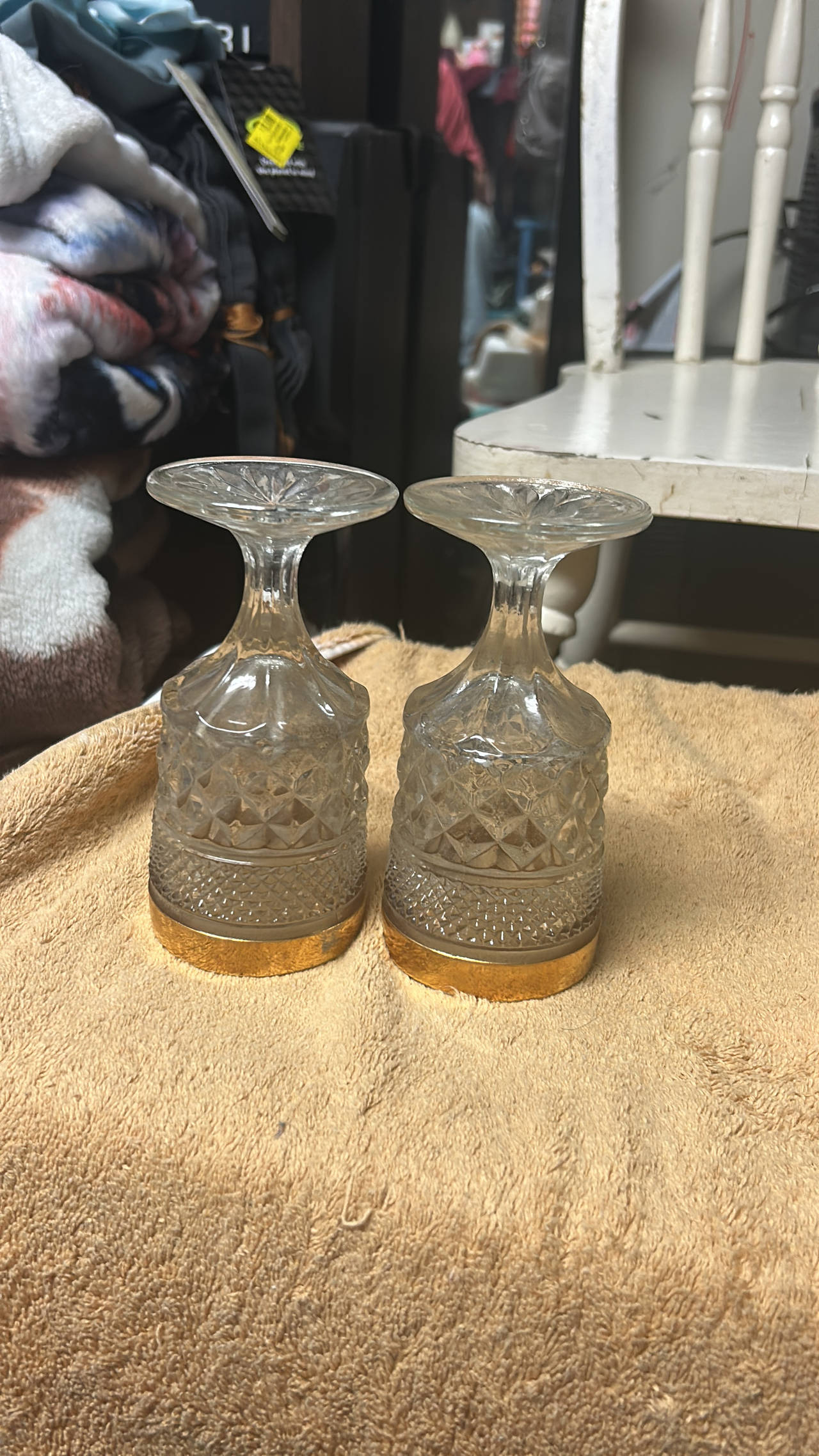 Vintage Cut Glass Gold Rimmed Wine Glasses