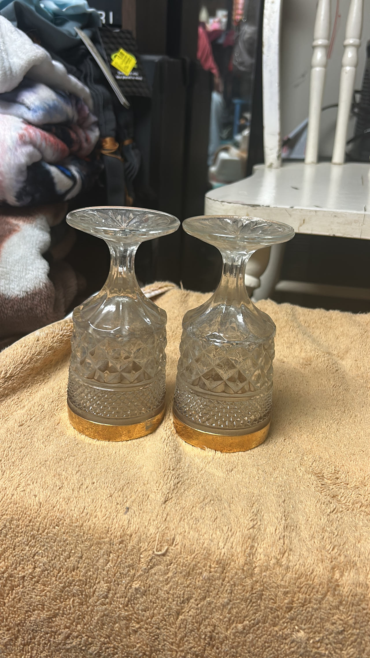 Vintage Cut Glass Gold Rimmed Wine Glasses