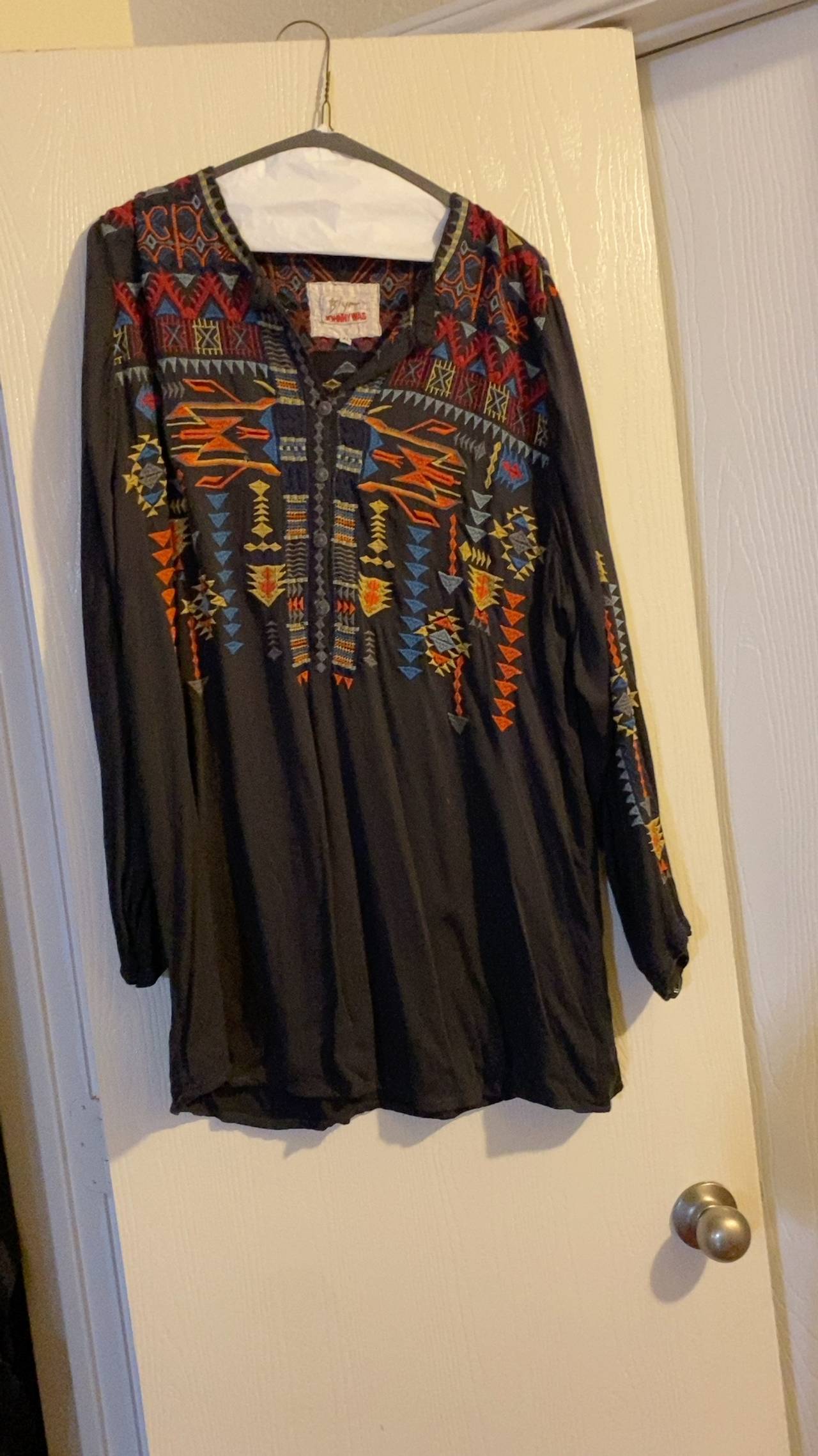 Johnny Was Embroidered Silk Tunic Dress Black