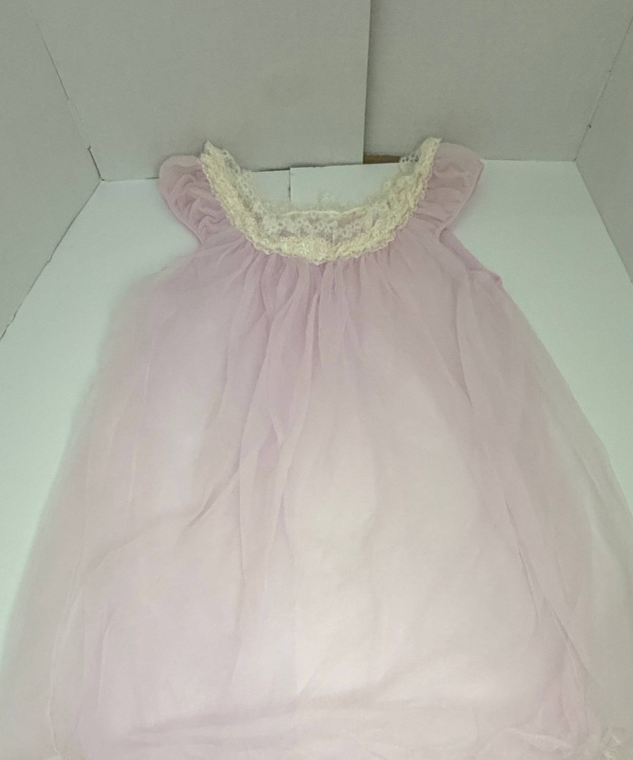 Vintage Pink Sheer Lace Double Layer Nightgown Large