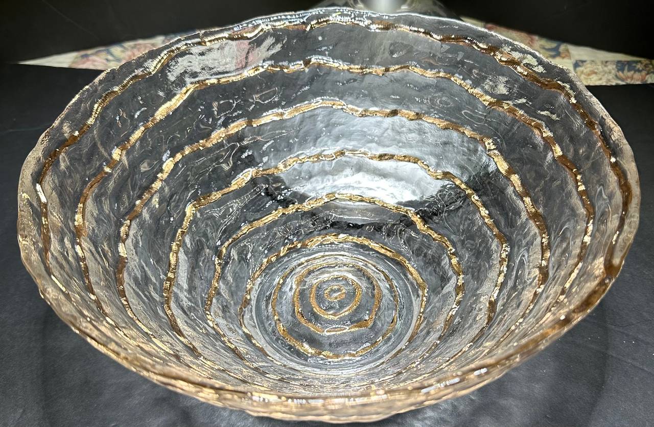 Hammered Glass Gold Rim Decorative Bowl