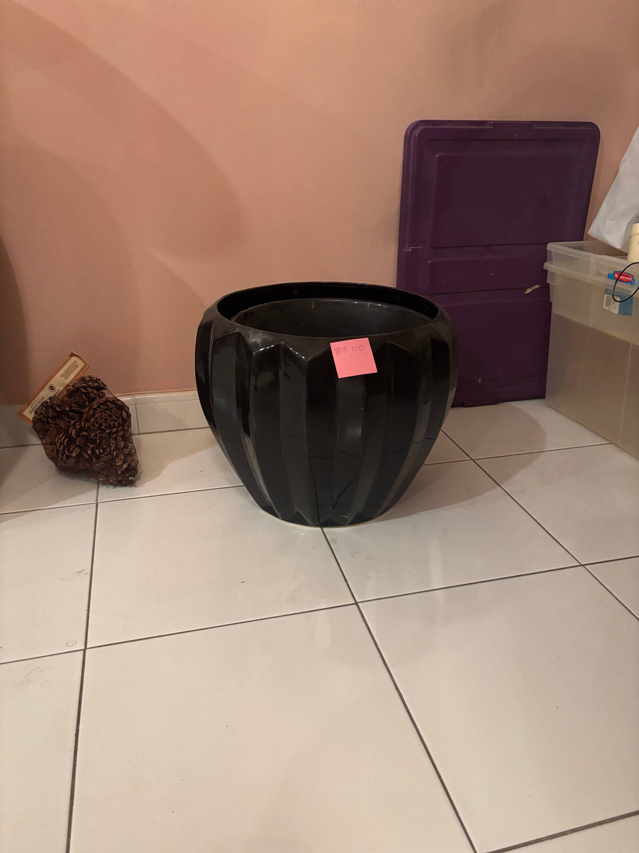 Black Ribbed Ceramic Planter Pot