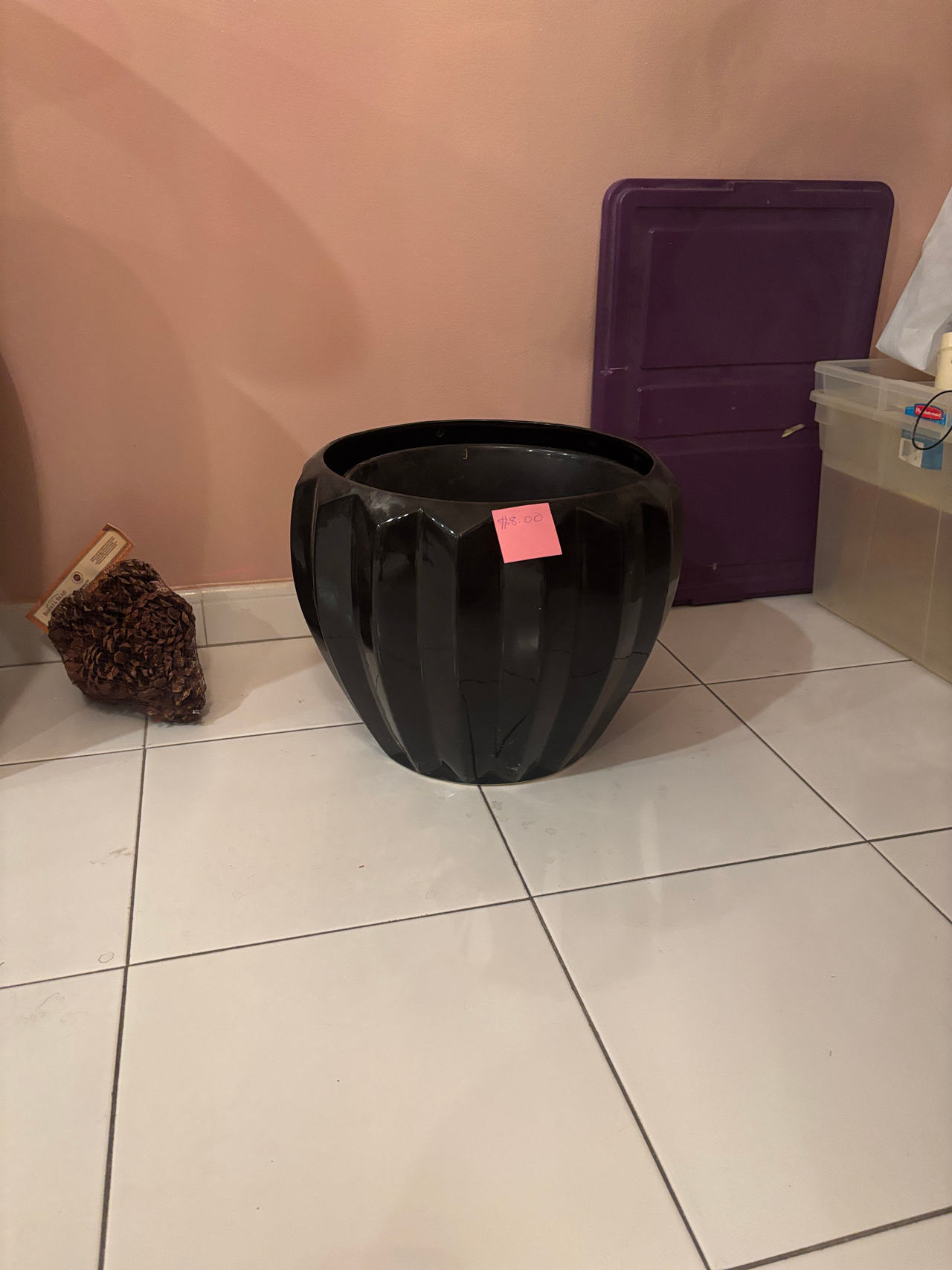 Black Ribbed Ceramic Planter Pot