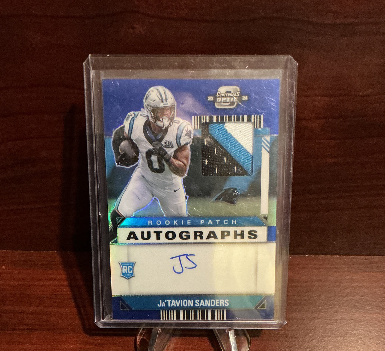 2024 Panini Contenders Optic Ja'Tavion Sanders Rookie Patch Autograph Blue Ice