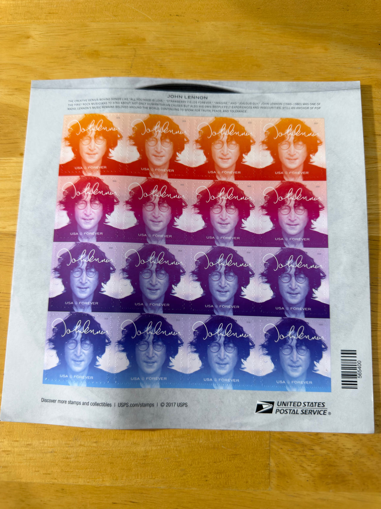 USPS John Lennon Forever Stamps Sheet of 16
