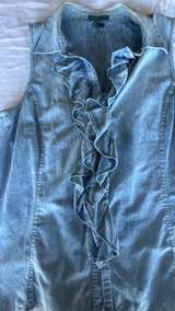 Lauren Ralph Lauren Sleeveless Ruffle Front Denim Shirt - Image 6