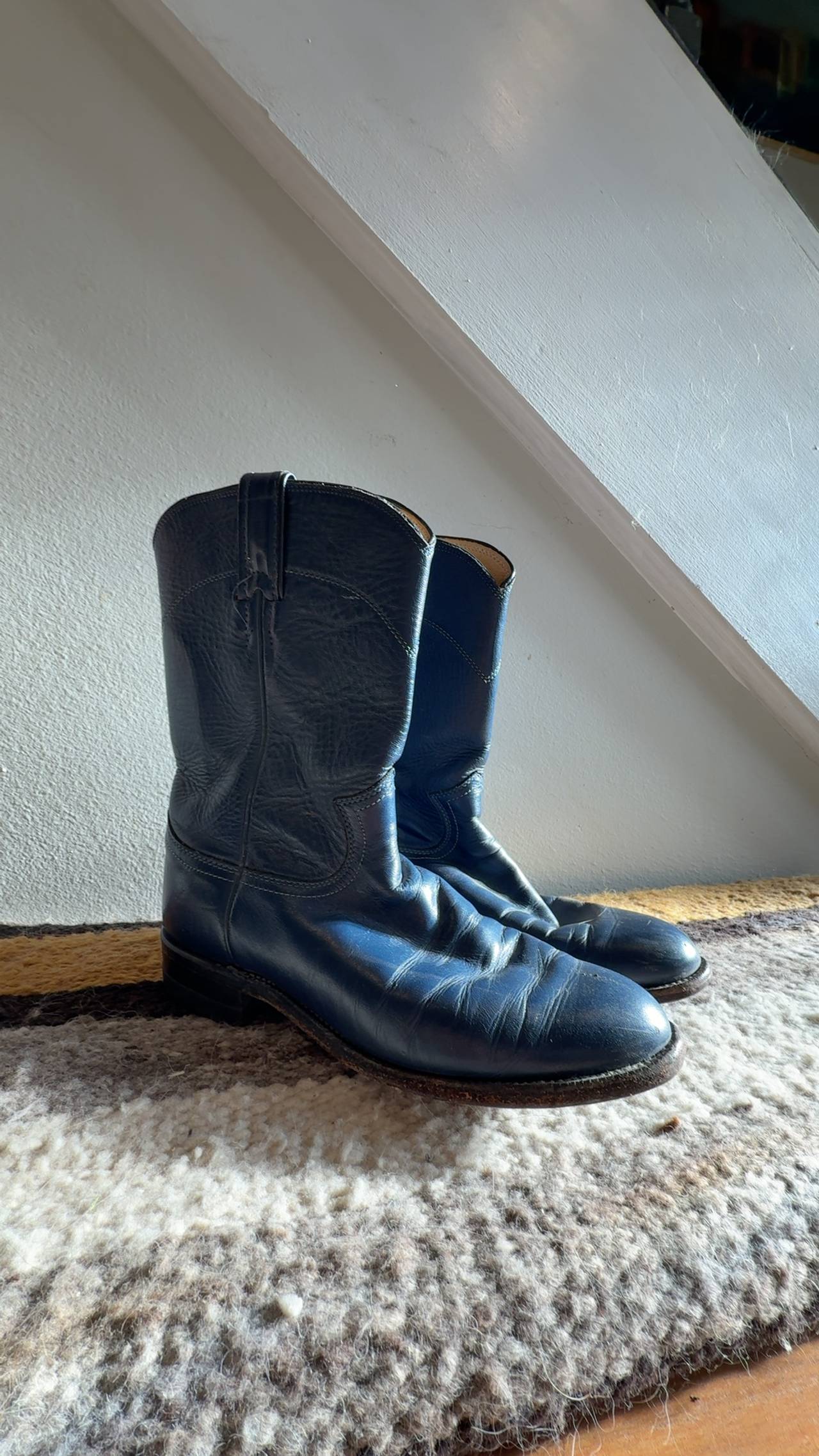 Justin Boots Roper Blue Leather Cowboy Boots: 7B