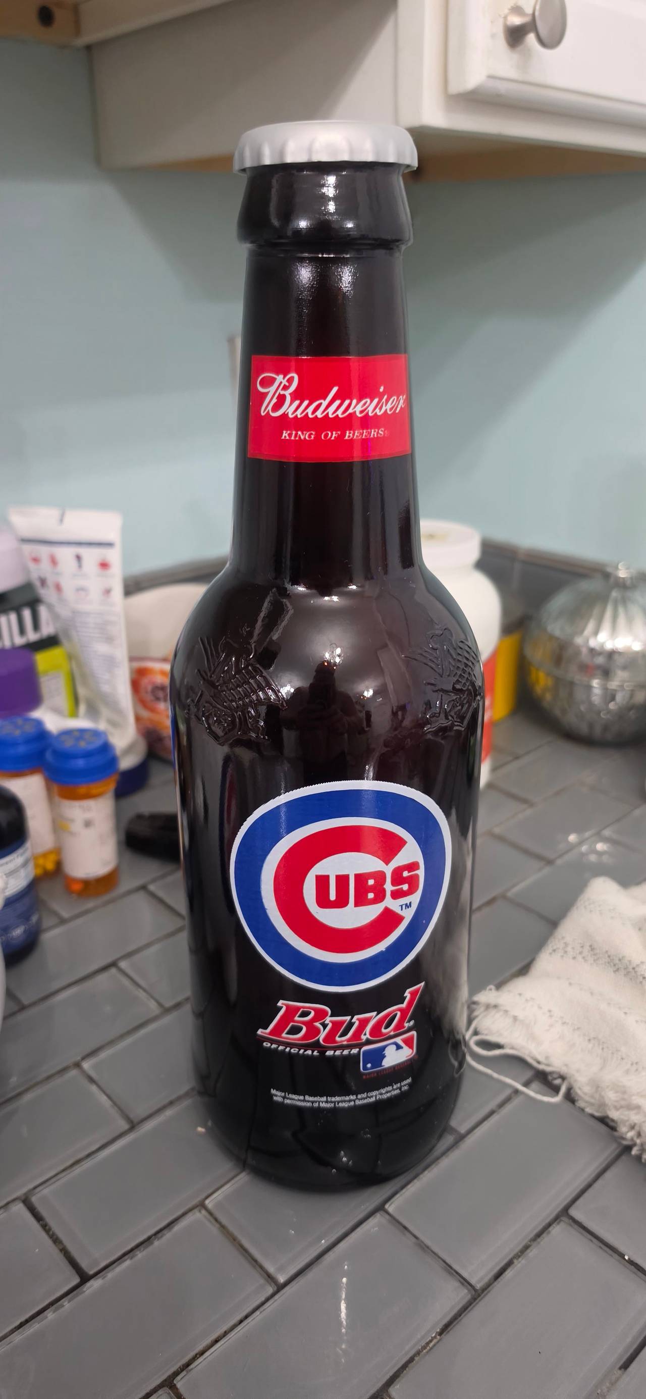 Extra LG Budweiser Chicago Cubs MLB Collectible Beer Bottle Empty Display  Rare