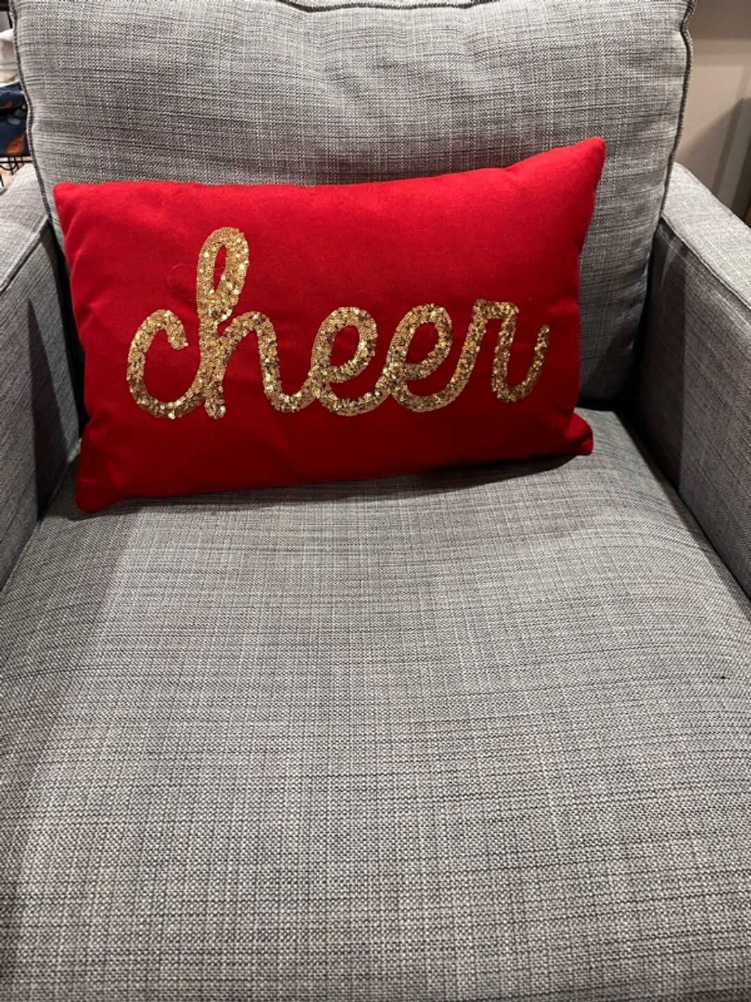 Sunbrella Holiday Pillow Cover Cheer Red Gold