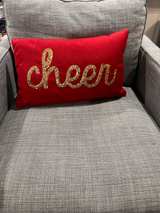 Sunbrella Holiday Pillow Cover Cheer Red Gold - Image 1