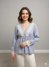 Lace Trim Smocked Waist Blouse - Image 2