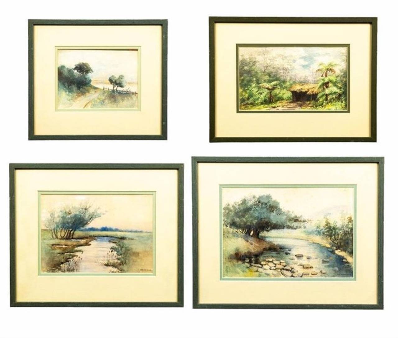 Set of 4 Vintage Framed Watercolor Landscapes