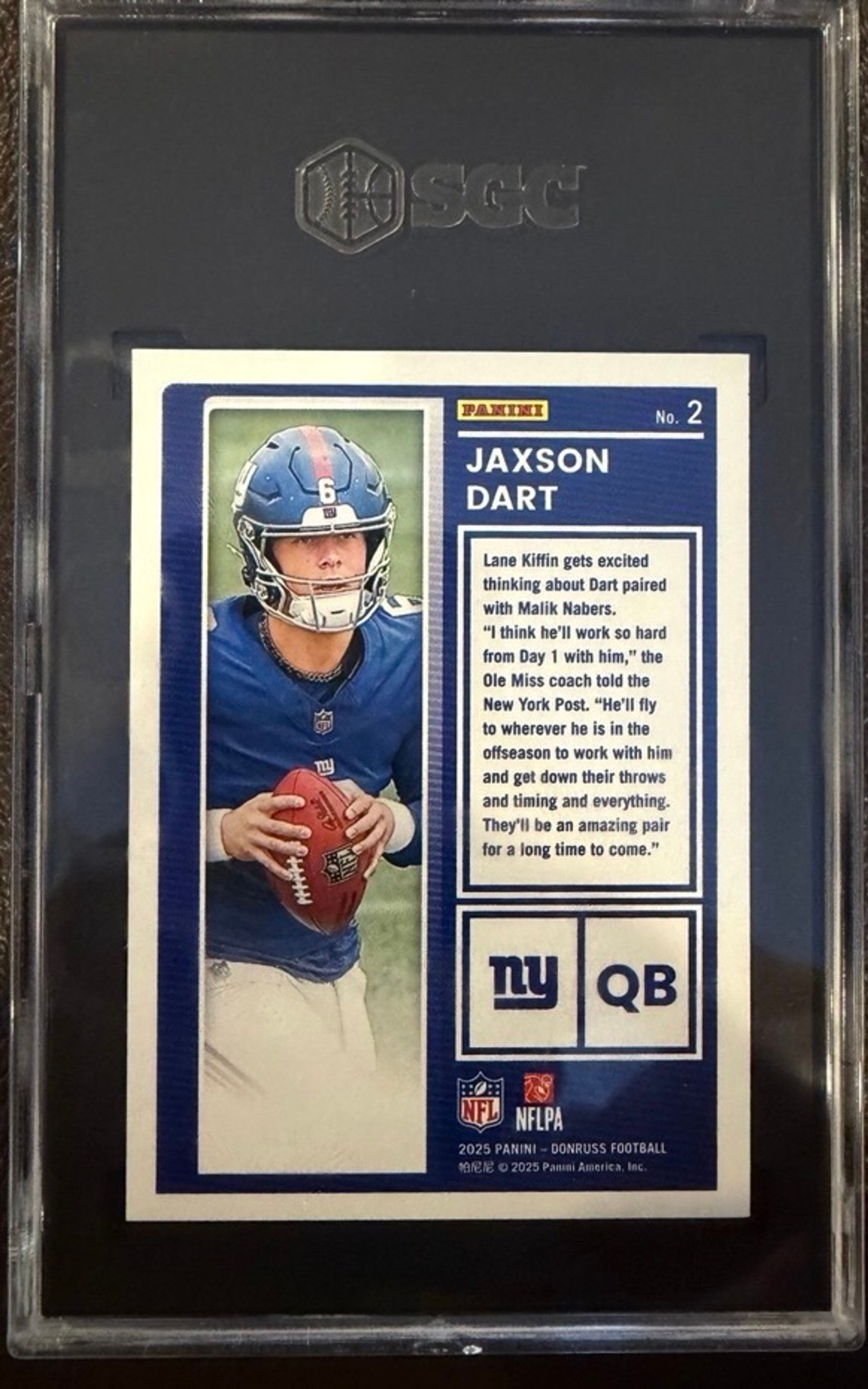 2025 Donruss Jaxson Dart The Rookies SGC 10 - Image 2