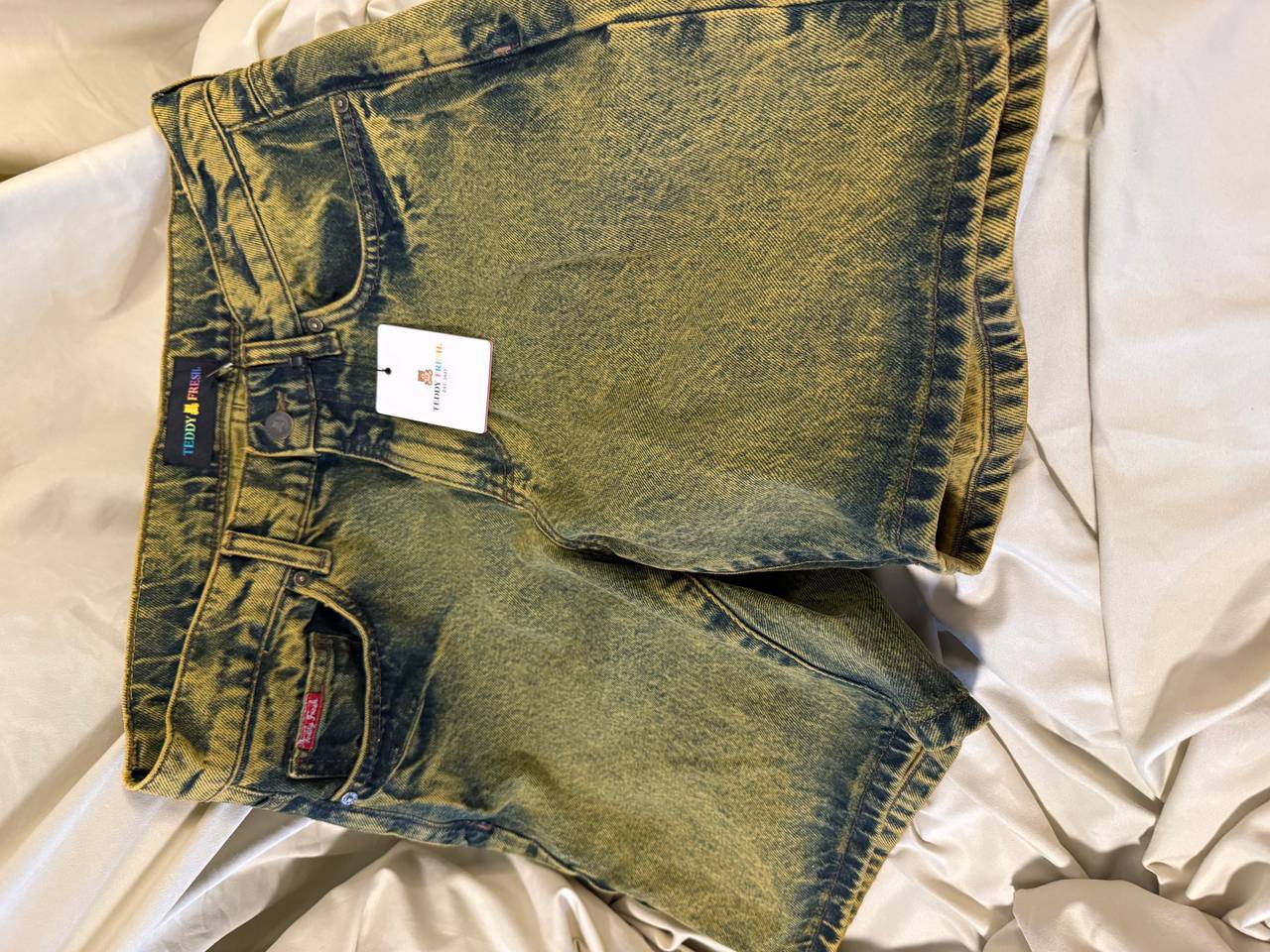 Teddy Fresh Yellow Acid Wash Denim Shorts