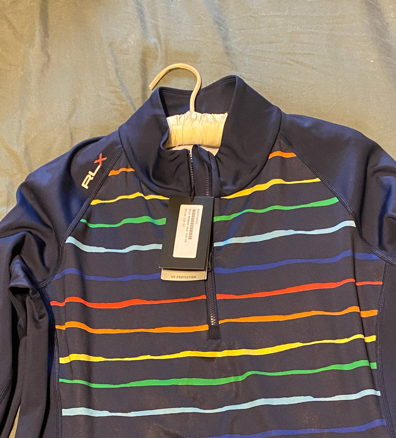 RLX Ralph Lauren Women's Striped UV Protection Quarter-Zip Pullover
