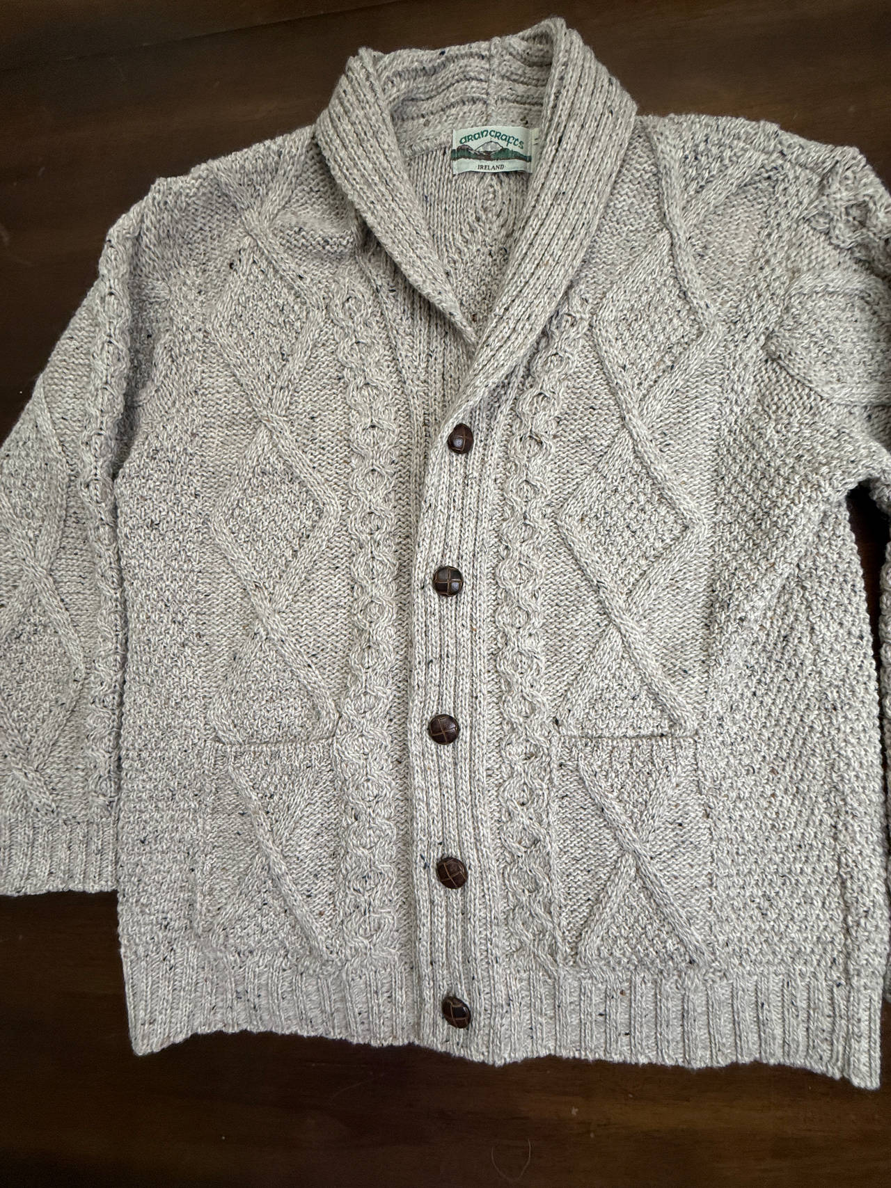 Aran Crafts Irish Merino Wool Shawl Collar Cardigan large
