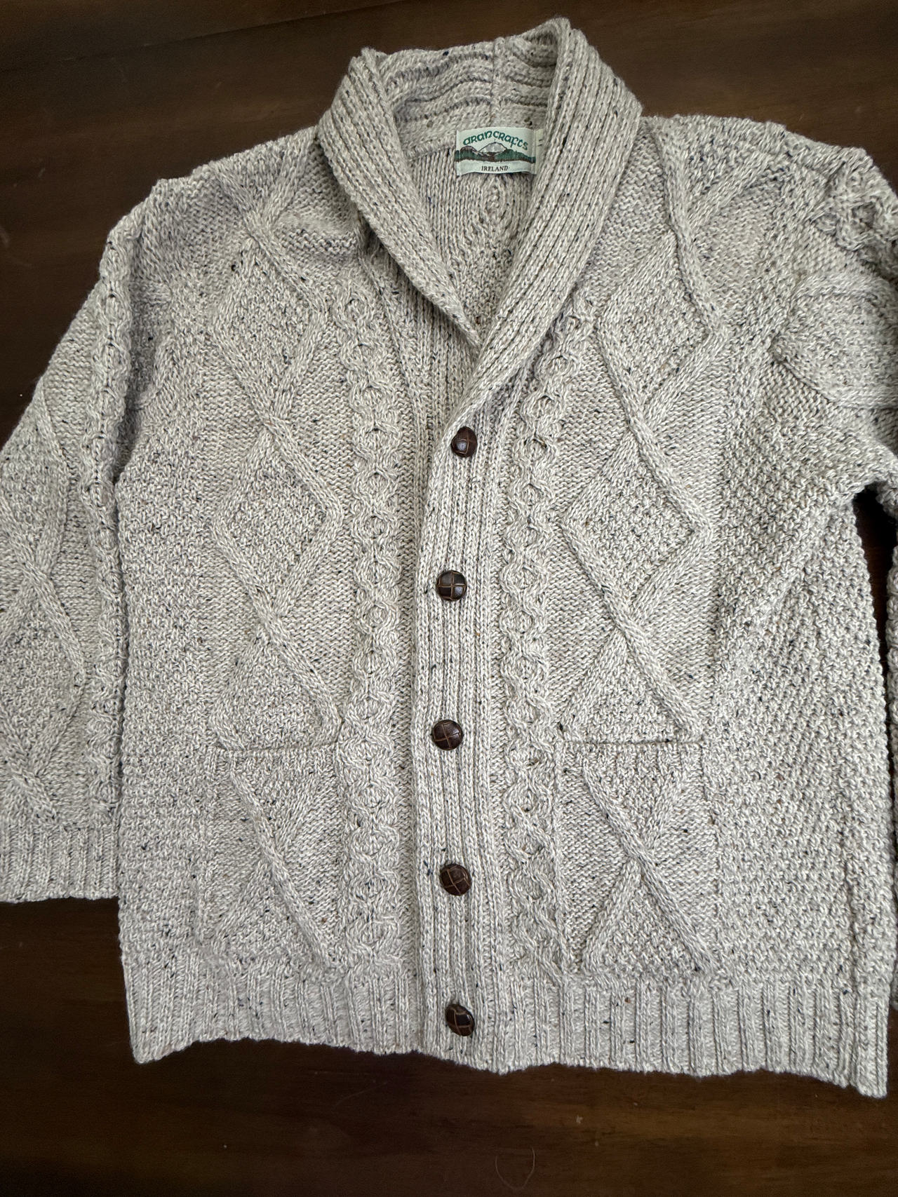 Aran Crafts Irish Merino Wool Shawl Collar Cardigan large