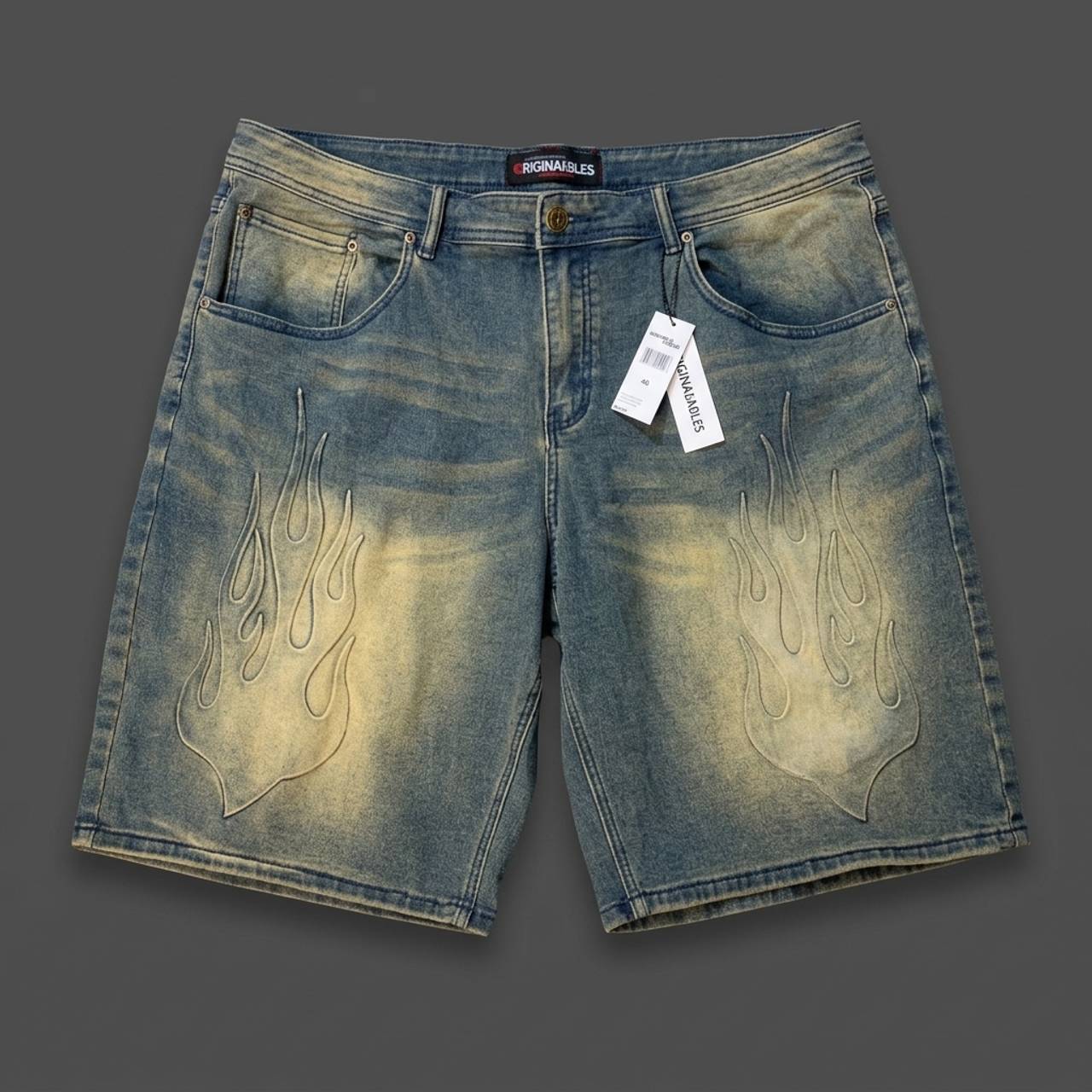 Originalsbles Embossed Flame Denim Shorts
Size 40