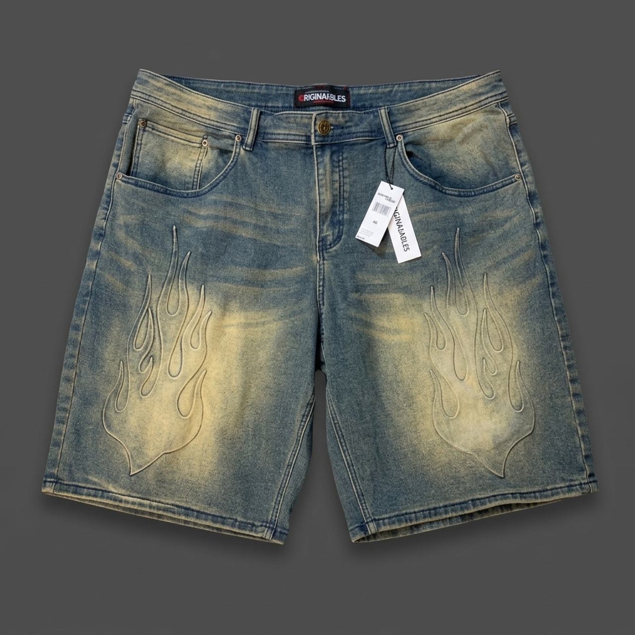 Originalsbles Embossed Flame Denim Shorts
Size 40