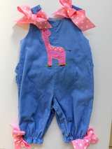 The Bailey Boys Girls Periwinkle Corduroy Romper with Pink Giraffe Appliqué 3M - Image 7