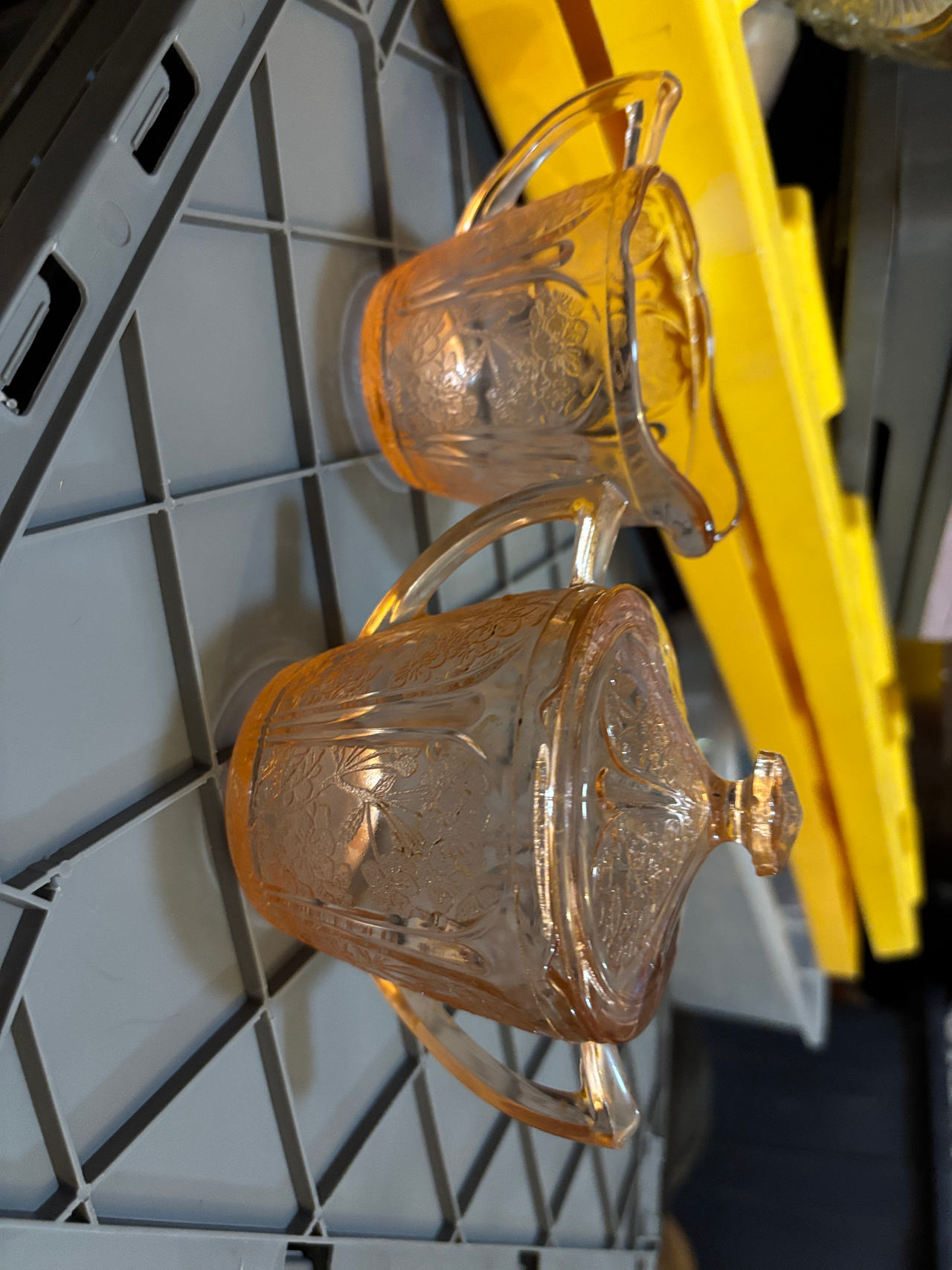 Pink Depression Glass Creamer and Sugar Set
