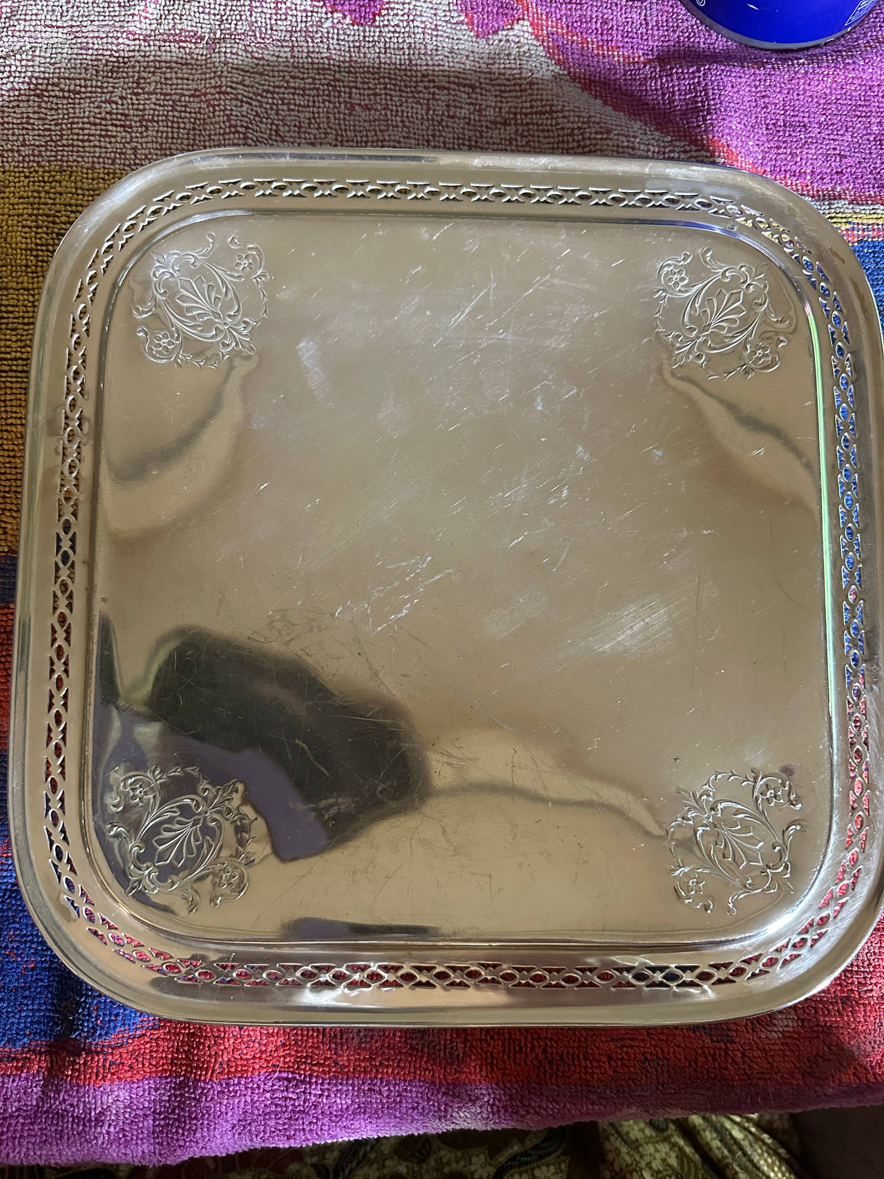Vintage Silver Plated Square Pierced Serving Tray