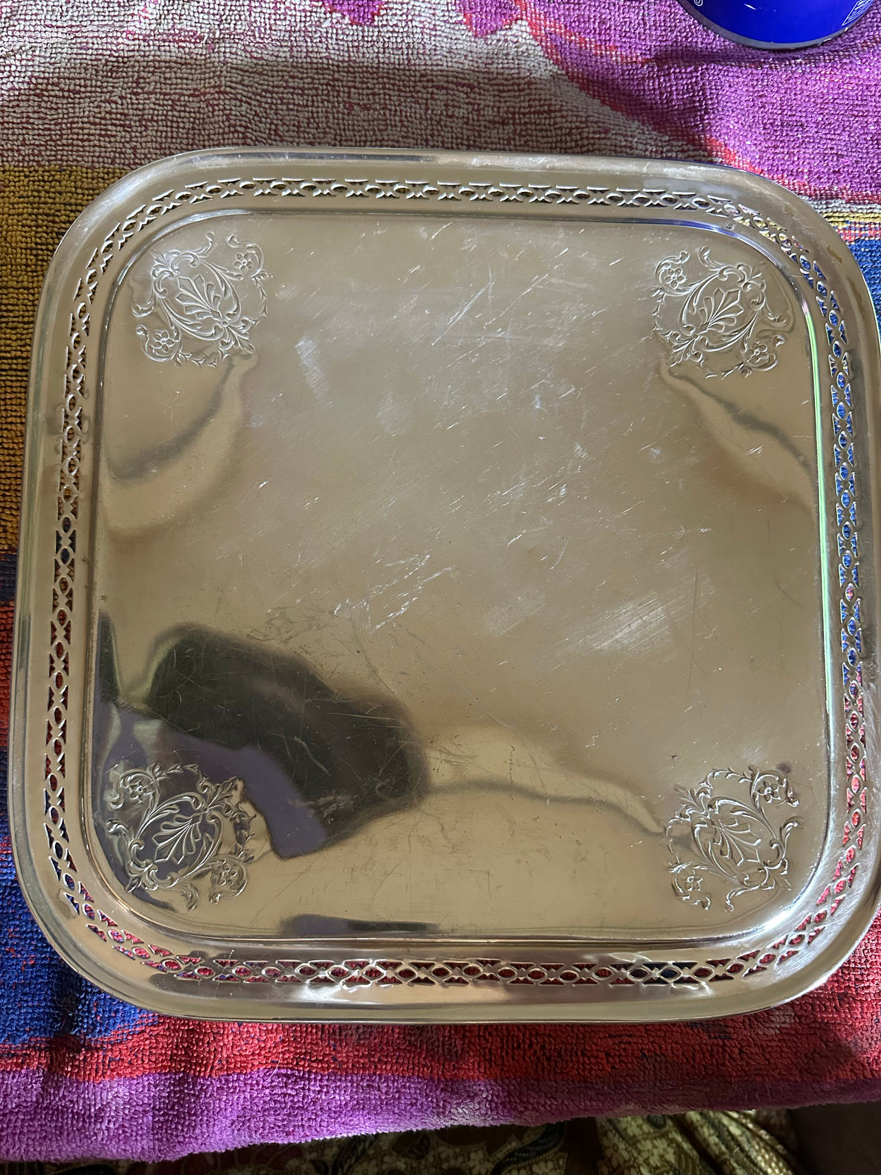 Vintage Silver Plated Square Pierced Serving Tray