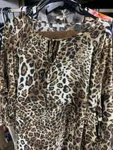 Leopard Print Bell Sleeve Blouse and Suede Pants Set - Image 5
