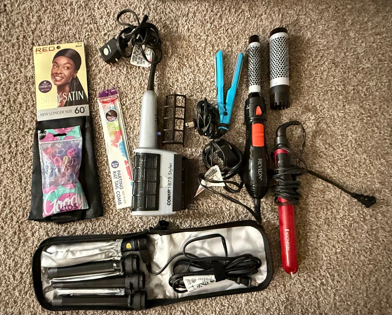 Various hair tools and supplies 
