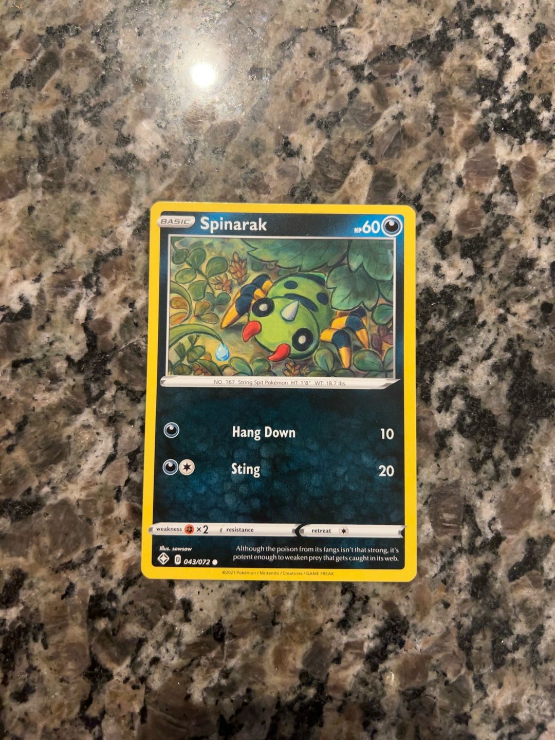 Pokemon Spinarak 043/072 Shining Fates Reverse Holo