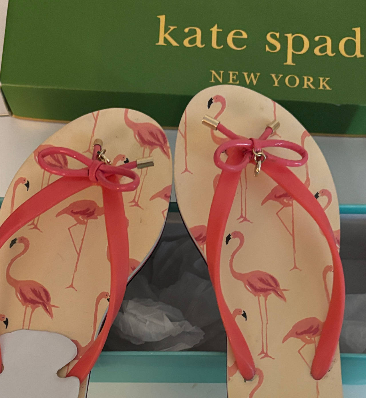 Kate Spade Flamingo Flip Flops with Bows