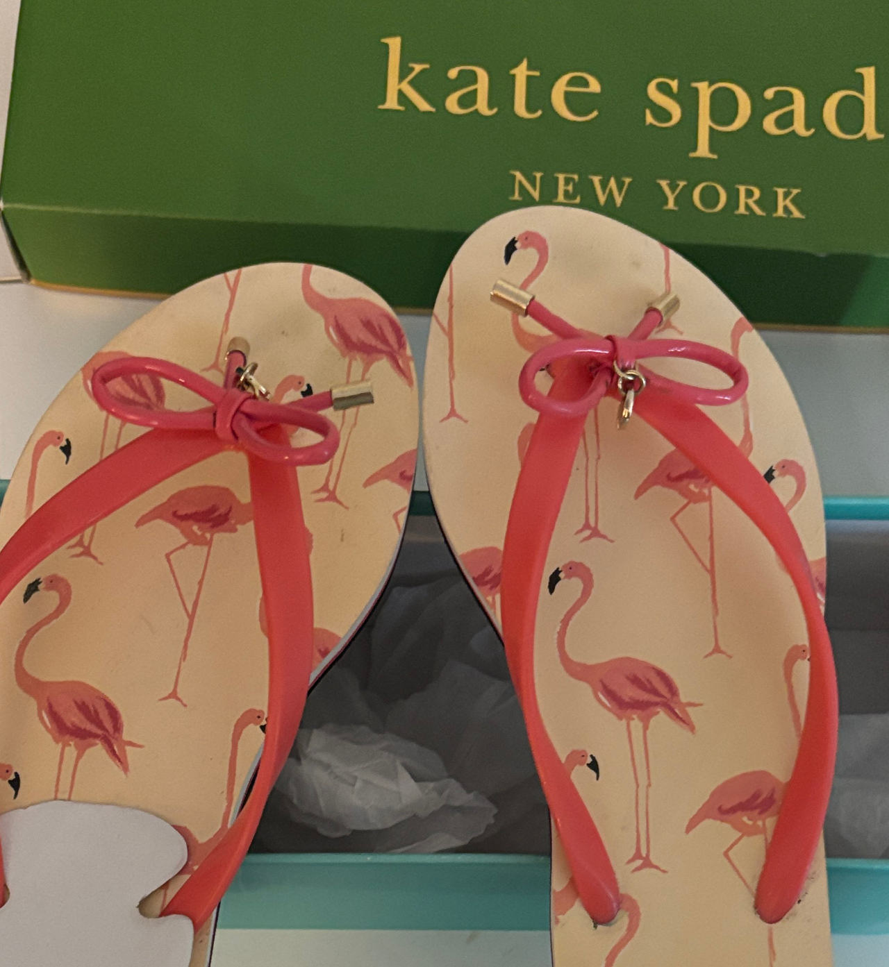 Kate Spade Flamingo Flip Flops with Bows