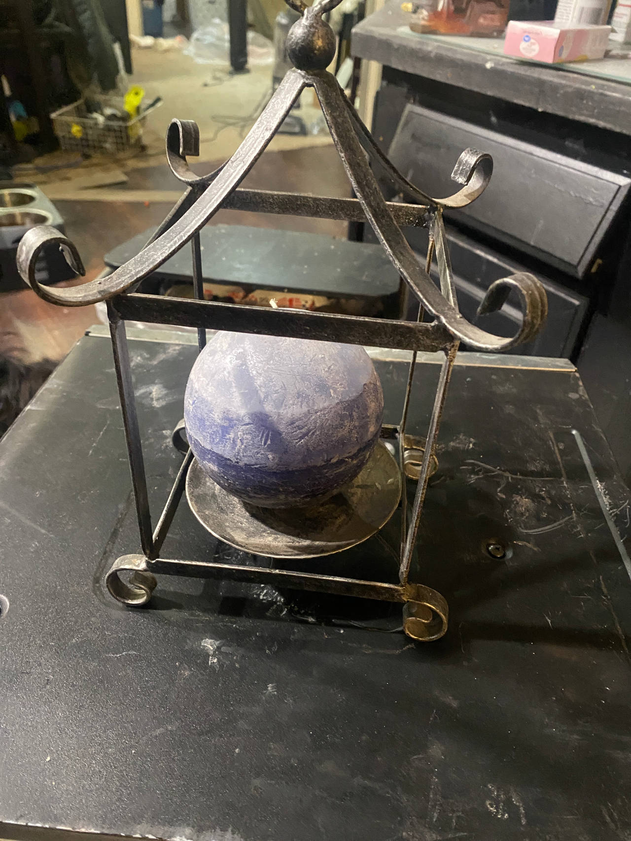 Metal Pagoda Candle Holder with Sphere Candle