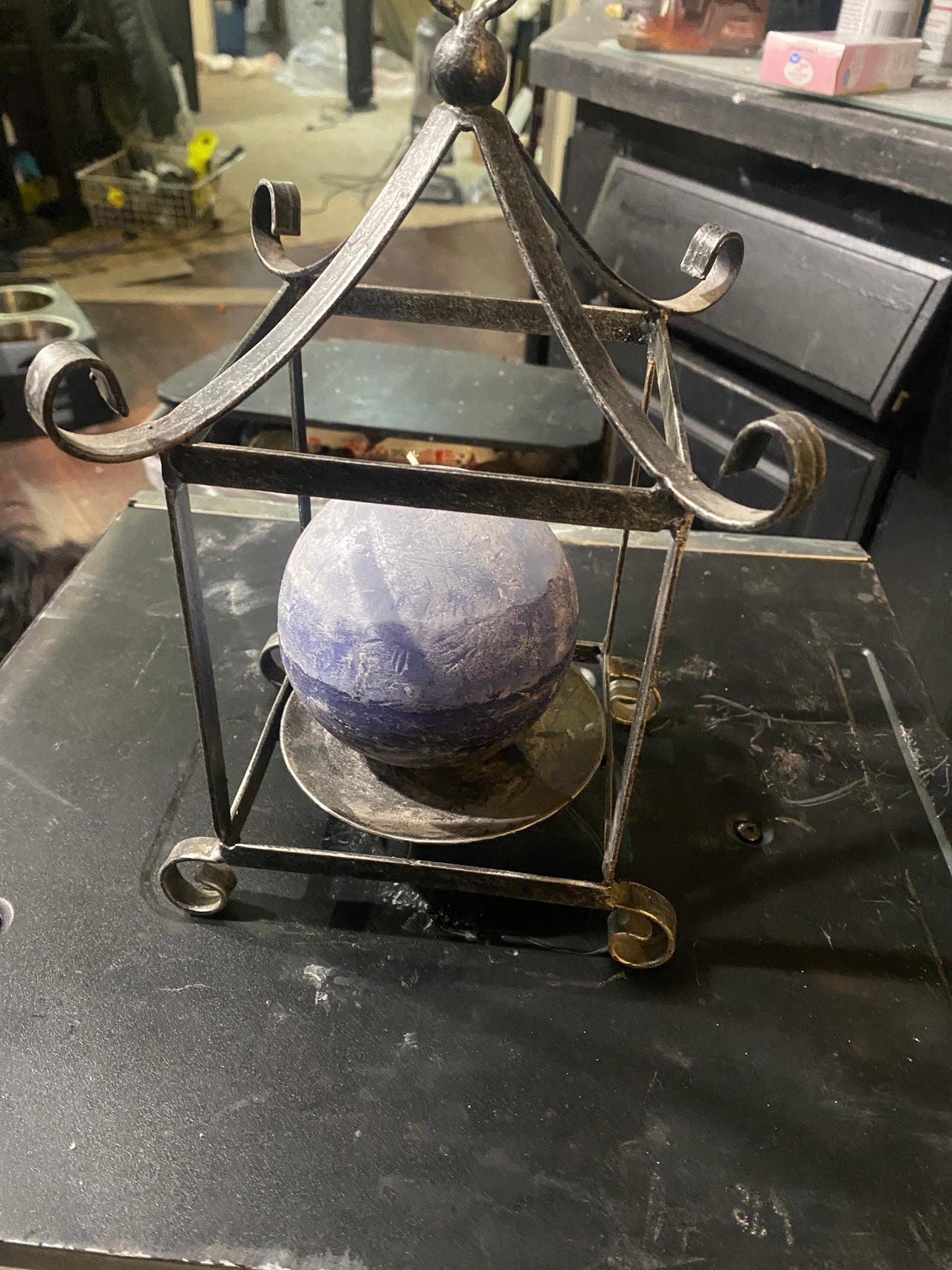 Metal Pagoda Candle Holder with Sphere Candle