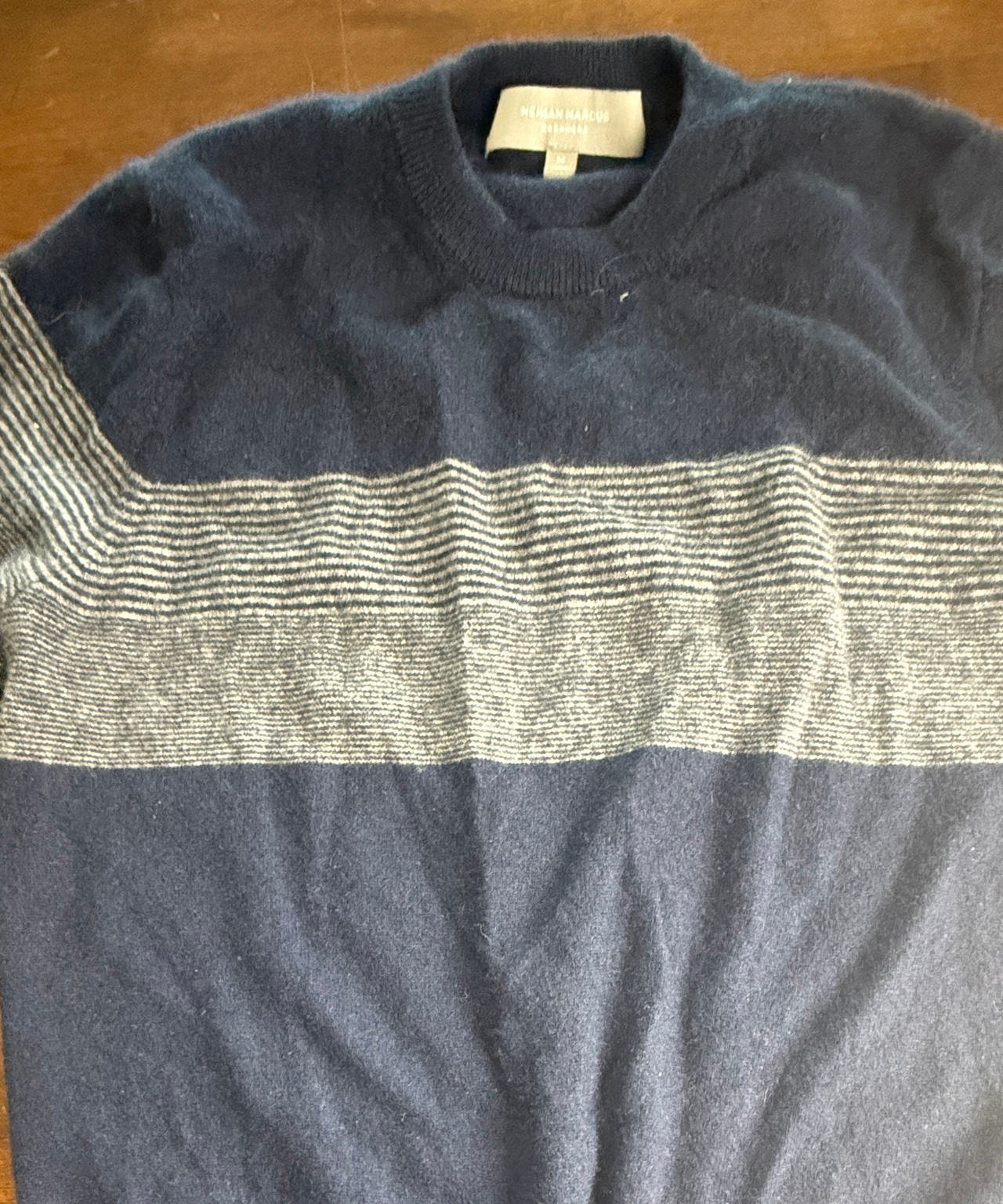 Neiman Marcus Cashmere Striped Crewneck Sweater Medium