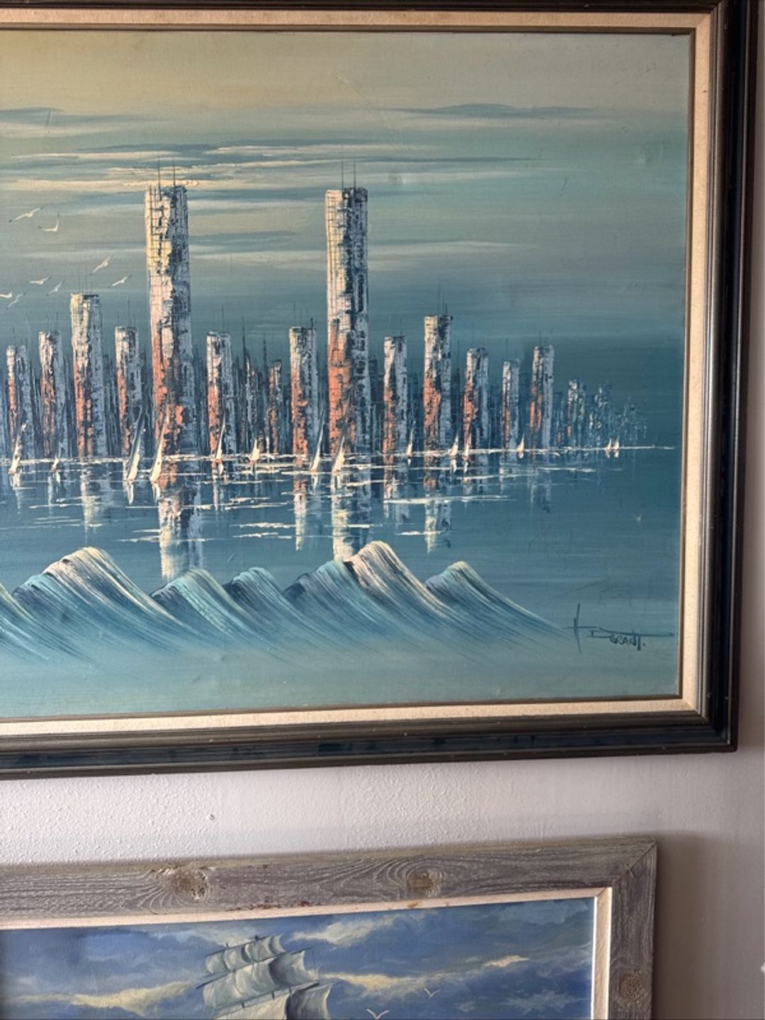 Vintage Abstract Cityscape Oil Painting