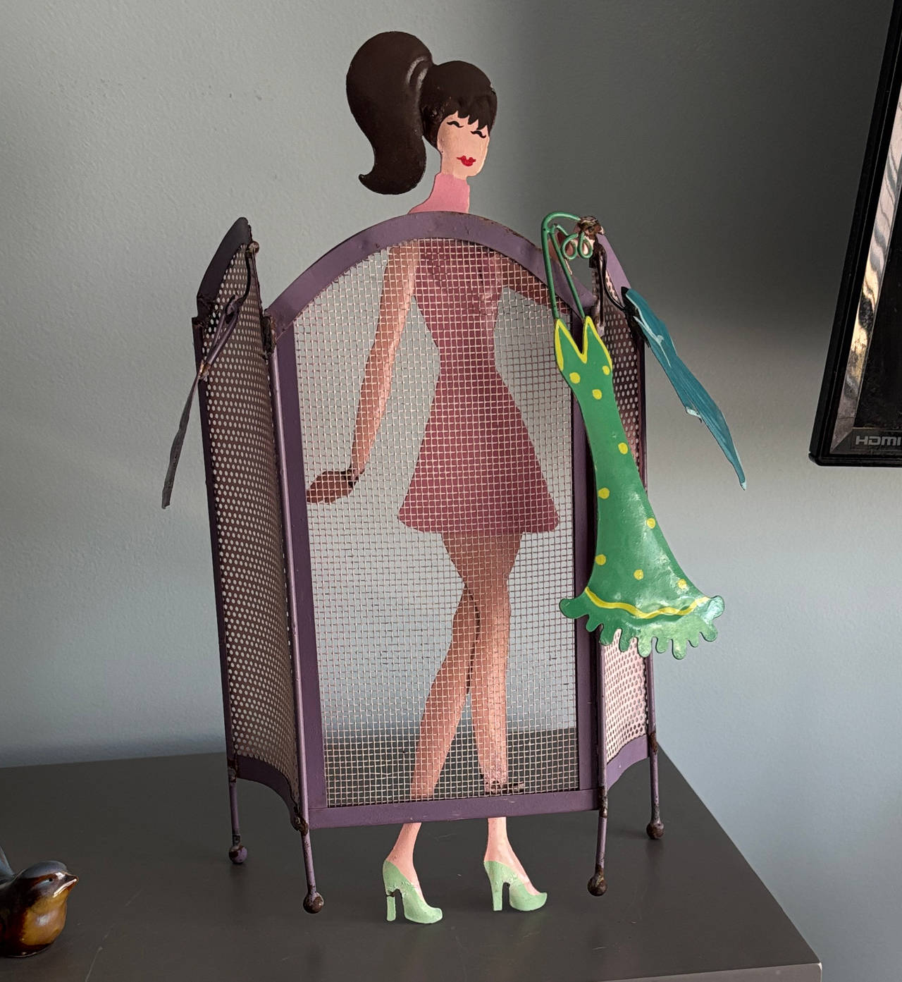 Retro Fashion Lady Metal Dressing Screen Sculpture
