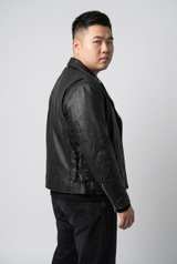 Men's Real Leather Biker Jacket with Belt and Side Laces - 4XL - Image 2